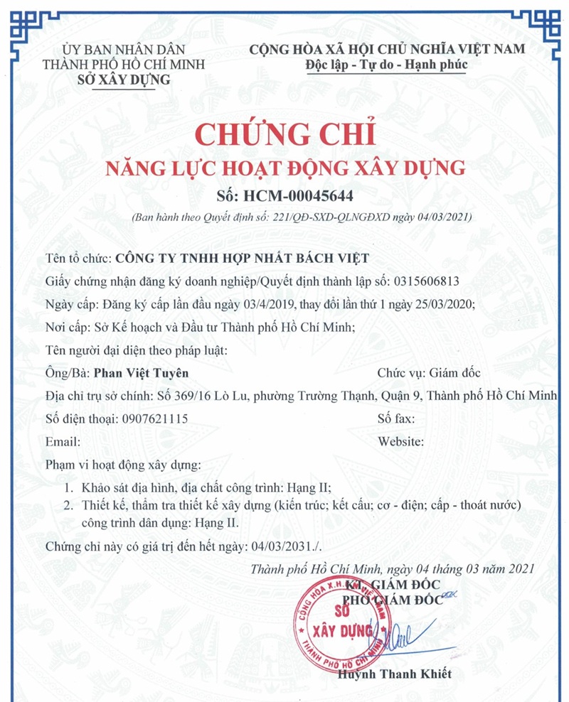 chứng chỉ năng lực hoạt động xây dựng