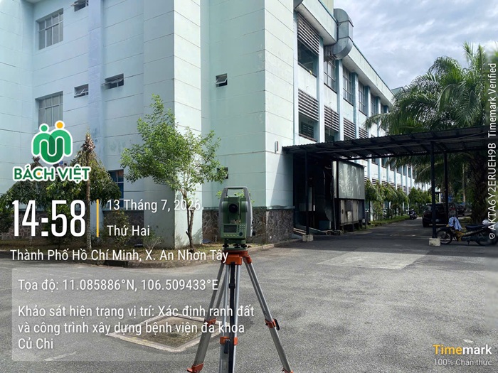 Máy toàn đạc đo hiện trạng khối nhà cao tầng Bệnh viện Đa khoa Củ Chi