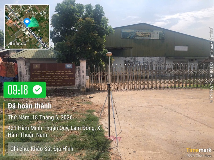 Thiết bị khảo sát trước cổng một cơ sở tại xã Hàm Thuận Nam