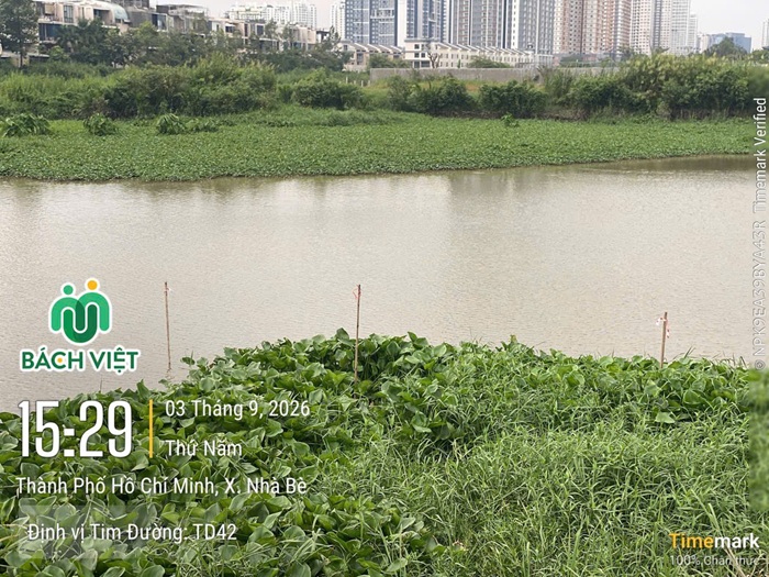 Cọc đánh dấu ven kênh trong dự án khảo sát địa hình xã Nhà Bè